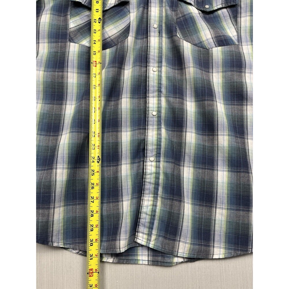 Canyon Guide Outfitters Pearl Snaps Western Shirt Men's Large Teal Blue Plaid - Picture 8 of 8